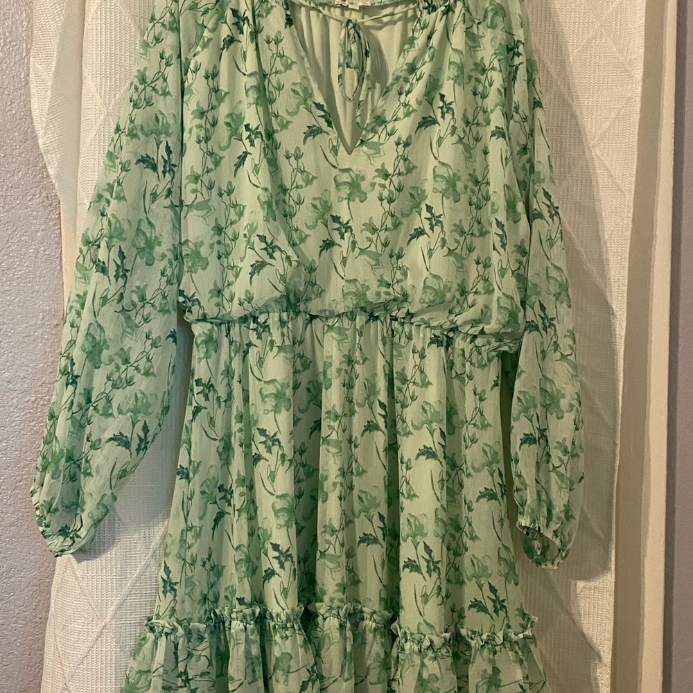 GB Green Floral Dress with Long Sleeves